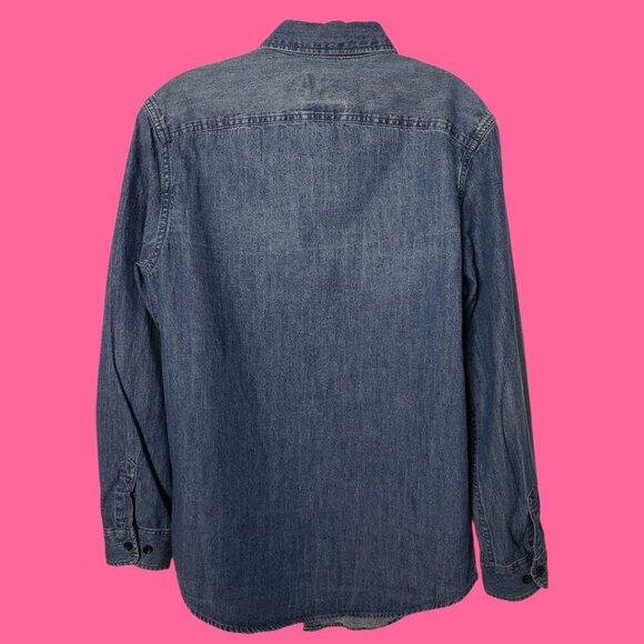 Godfellow & Co Mens Long-Sleeve Denim Button-Up Shirt Chest Pocket Blue Small - Picture 3 of 8